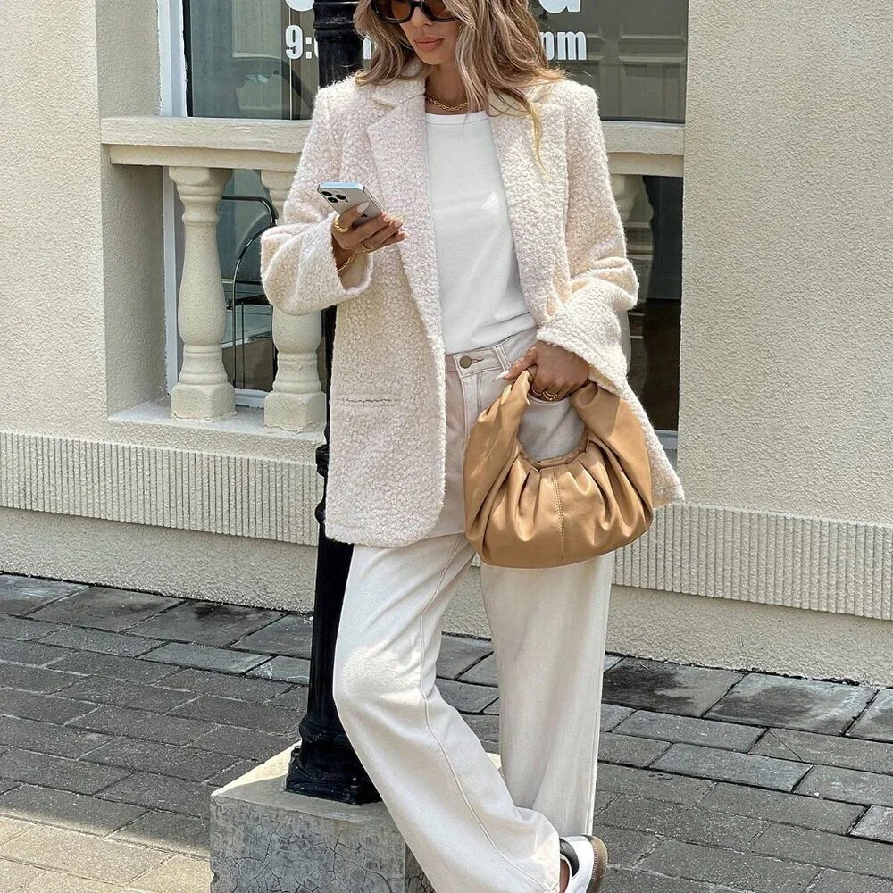 Apricot Casual Women's Stand Collar Long Sleeve Blazer Jacket - Picture 3 of 12